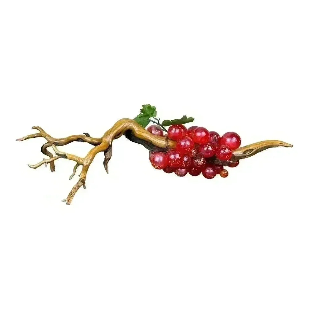 Vintage MCM Mod Violet Red & Gold Lucite Grapes Cluster Large drift wood stem - Picture 5 of 11